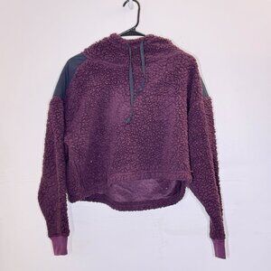 Teddy Sherpa Hoodie - Brown Cropped Pullover Shoulders Size M